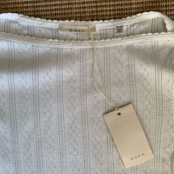 NWT Doen Pauline Cotton Boatneck Short Sleeve Top Salt Quelle Joilie Pointelle - Picture 7 of 13